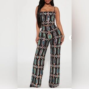 Sequin Geometric Pattern Jumpsuit